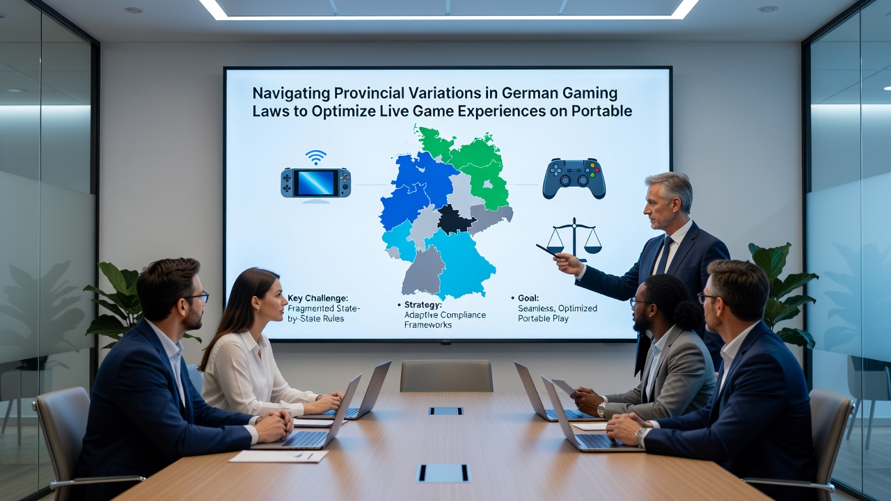 Smartphone-Display mit Live-Casino-App und regionalen Gesetzestexten im Hintergrund