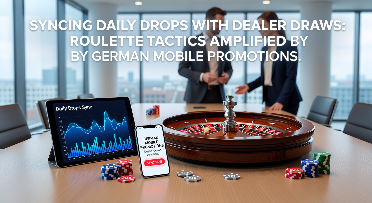 Roulette-Tisch mit Smartphone, das eine Daily-Drop-Promo anzeigt, während der Dealer eine Karte zieht